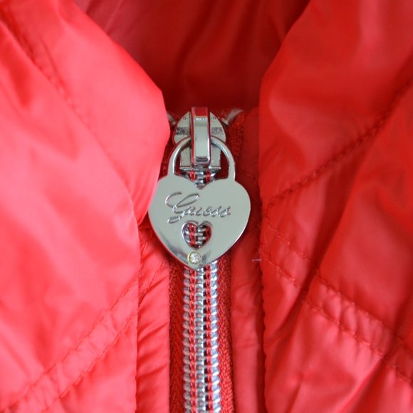 Guess Red Puffer Jacket Hoodie - Picture 3 of 7